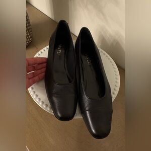 Vaneli Black Leather Square-Toe Slip-On Flats